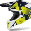 Casco Cross Airoh Wraap Raze Blu Giallo Bianco