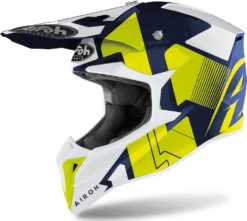 Casco Cross Airoh Wraap Raze Blu Giallo Bianco