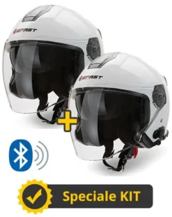 Kit Coppia JET Connect Bianco - 2 Caschi Jet Befast JET Connect Con Interfono Integrato