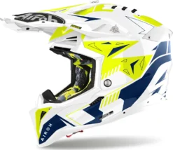 Casco Cross Airoh Aviator 3 Spin Giallo Blu Lucido