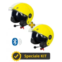 Kit Coppia Rapid Connect III Giallo Fluo Opaco - 2 Caschi Jet Befast Con Interfono Integrato