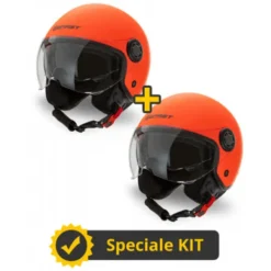 Kit Coppia Rapid III Arancio Fluo Opaco - 2 Caschi Jet Befast Doppia Visiera